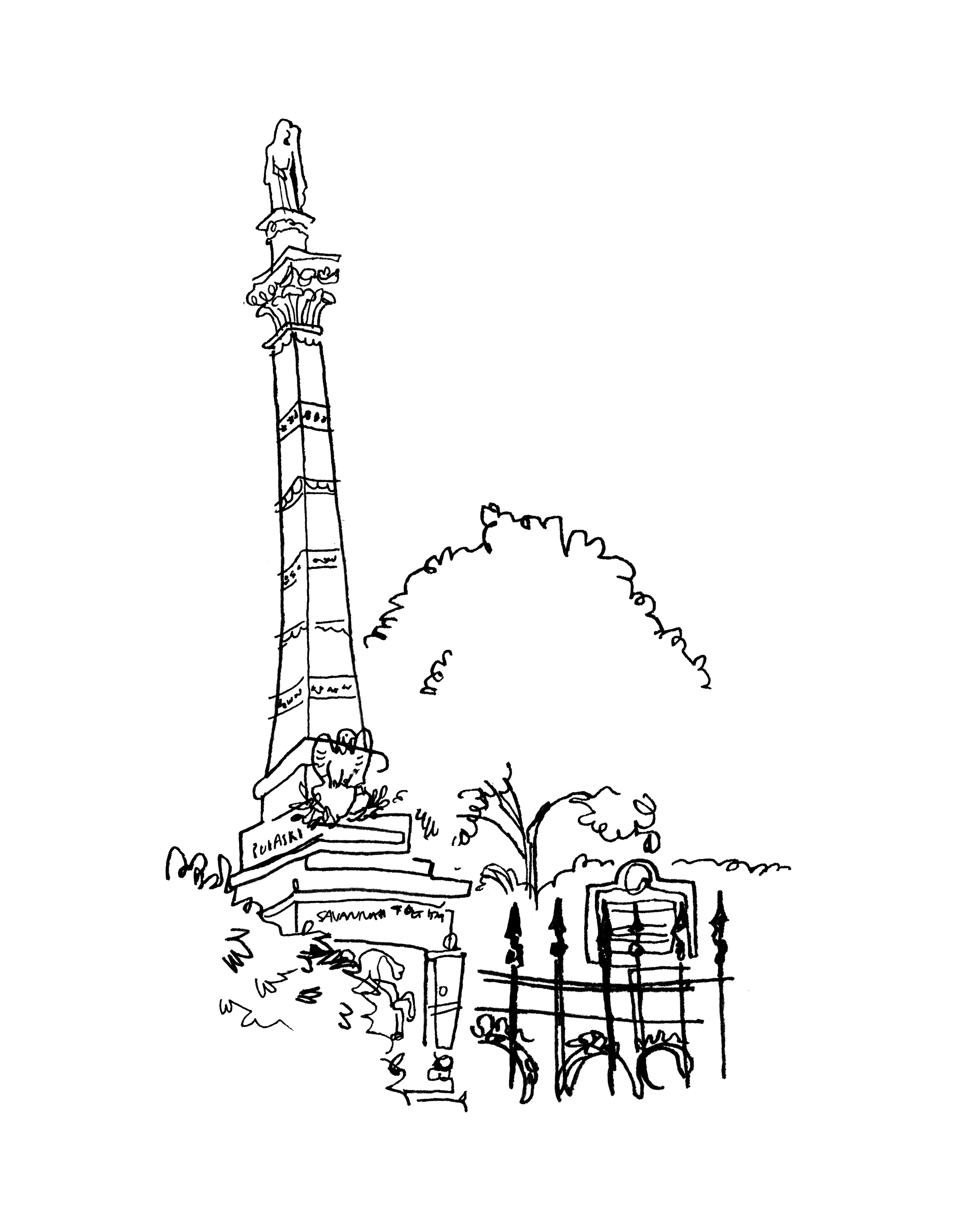 Pulaski Monument on Monterey Square - Sketchbook Print