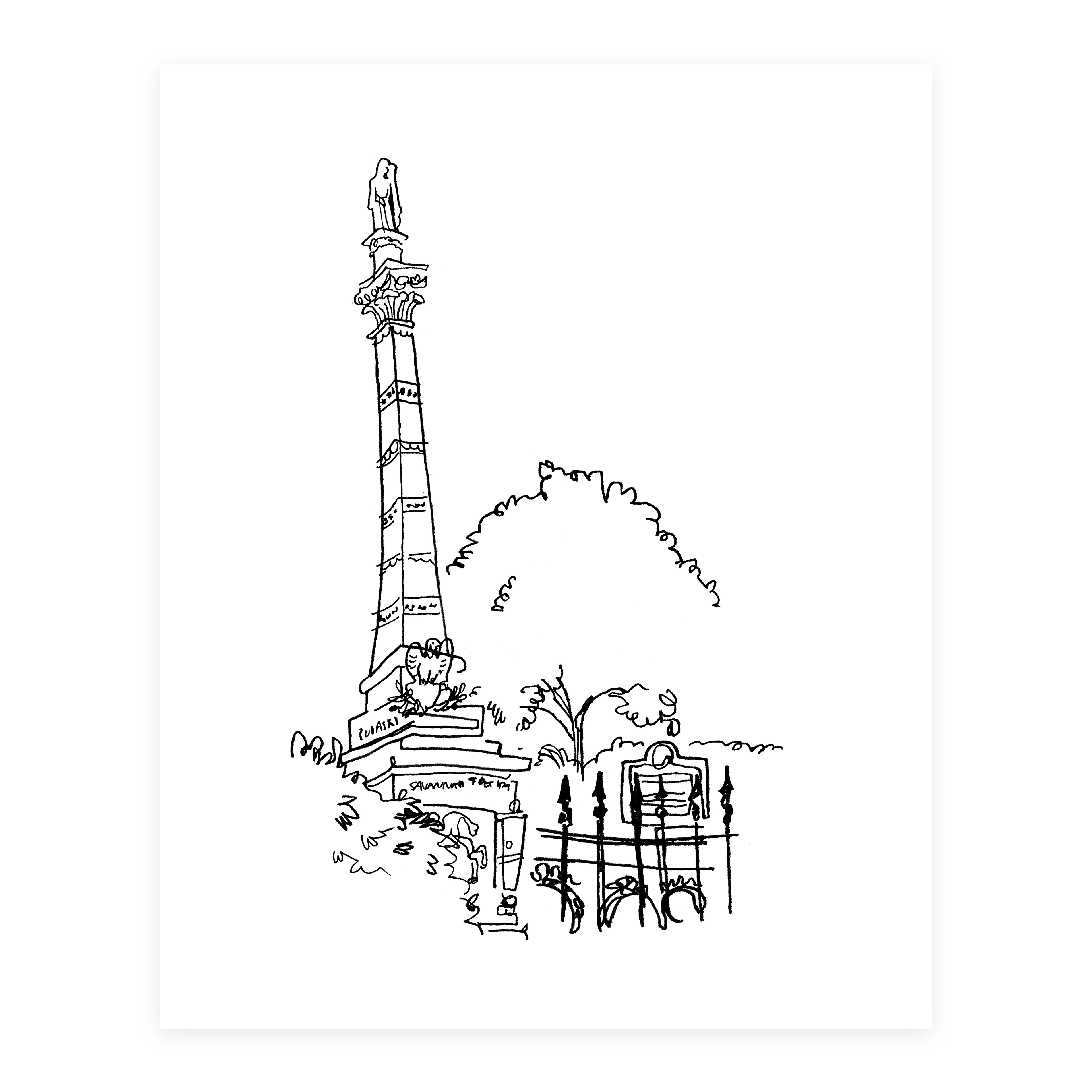 Pulaski Monument on Monterey Square - Sketchbook Print